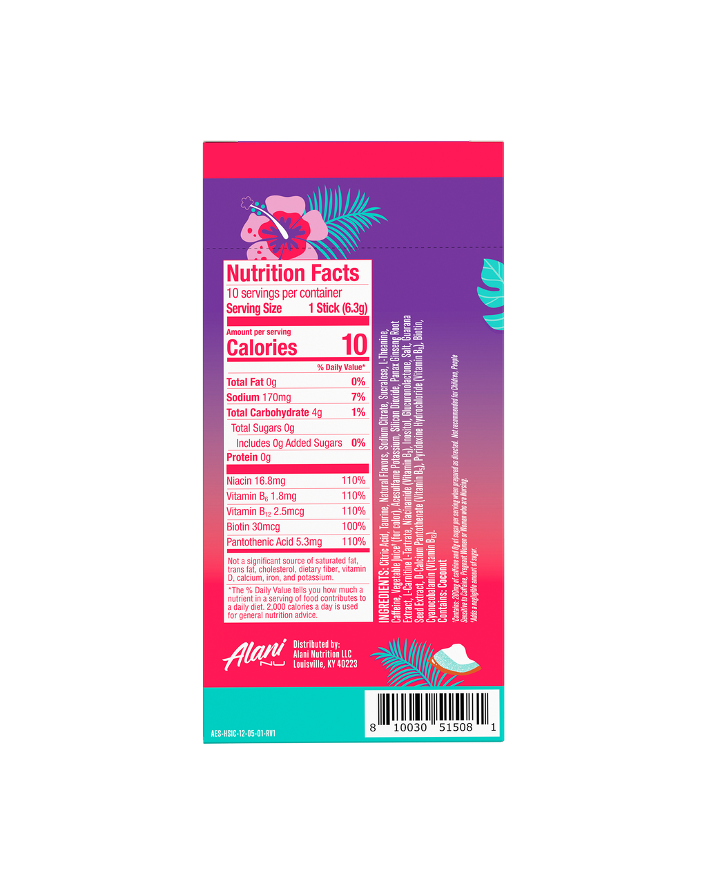 Alani Nu Energy Sticks - Hawaiian Shaved Ice / 10 pack