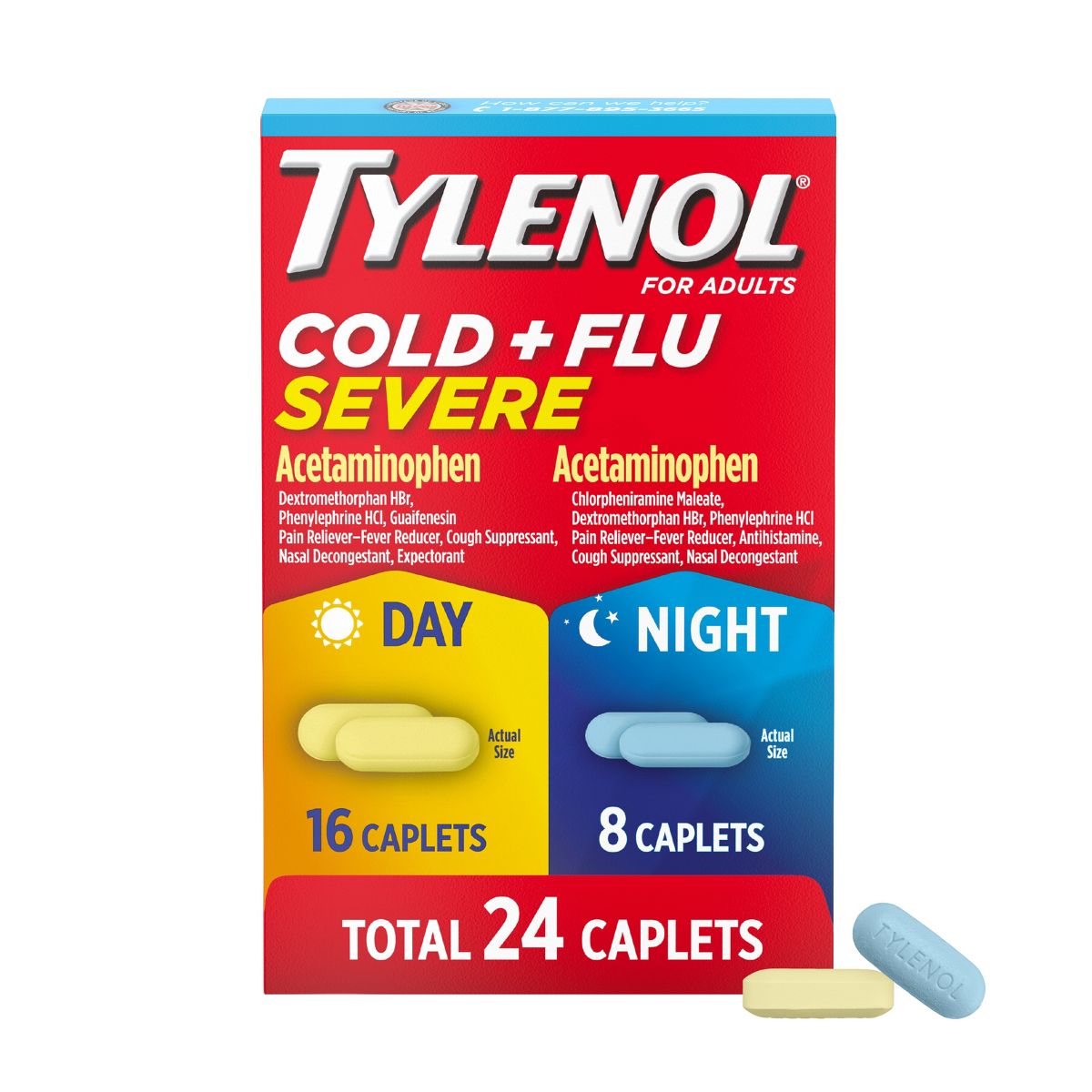 Tylenol Cold+Flu Severe Day/Night Caplets 24ct: 325mg Strength