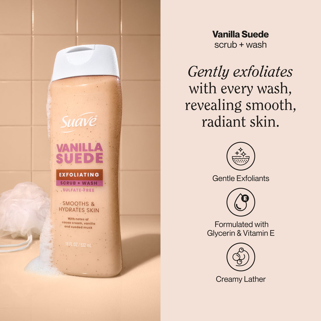 Suave Exfoliating Scrub + Wash - Vanilla Suede