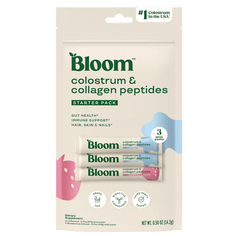 Bloom Nutrition Colostrum & Collagen Peptides Powder Sticks