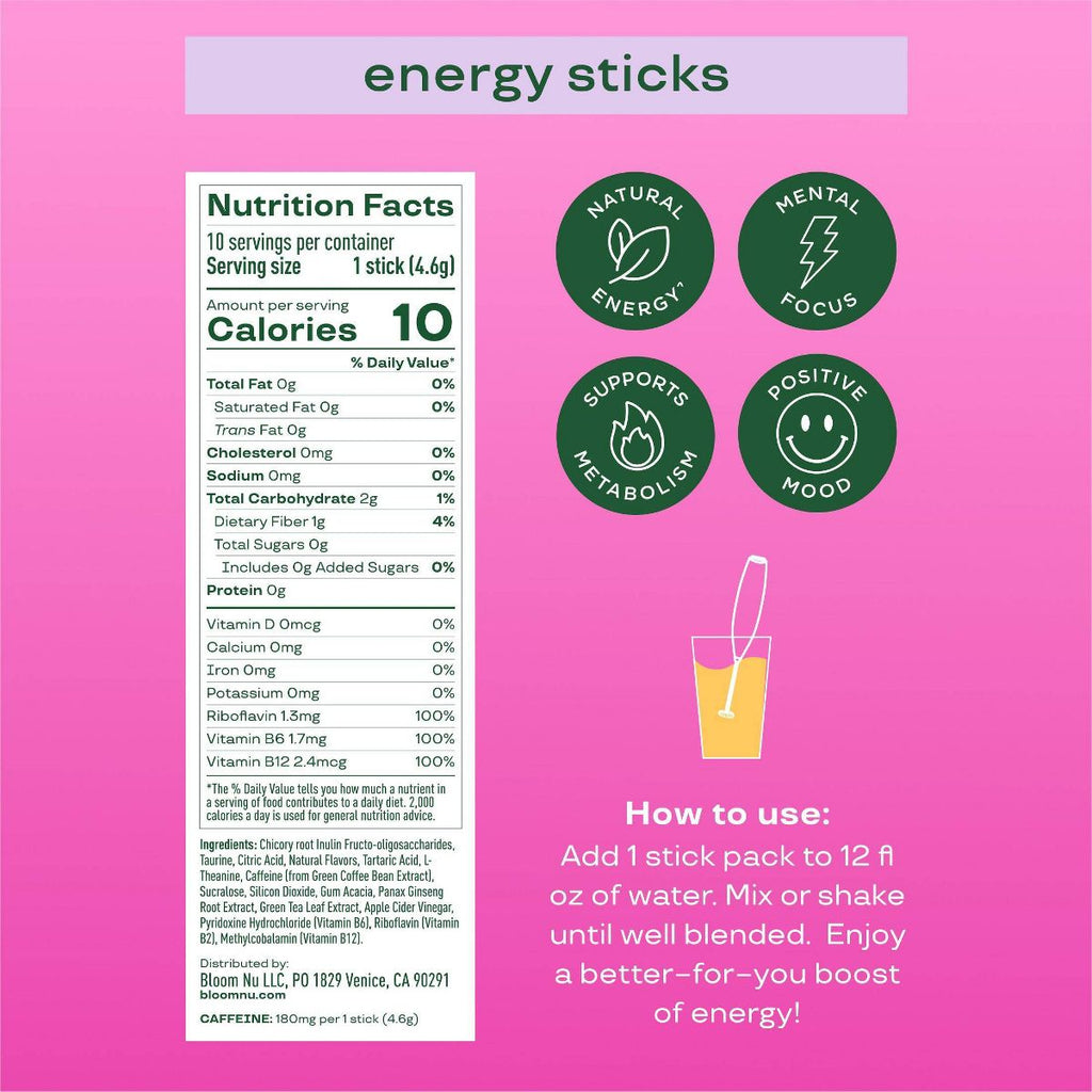 Bloom Nutrition Energy Sticks- Raspberry Lemon