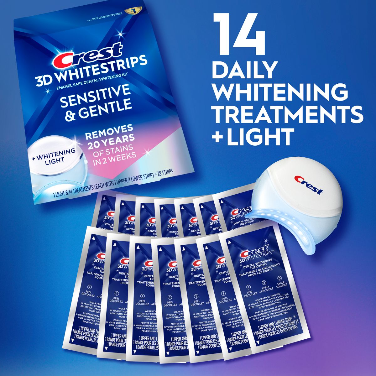 Crest 3DWhitening Strips + LED Light - 14 Treatments
