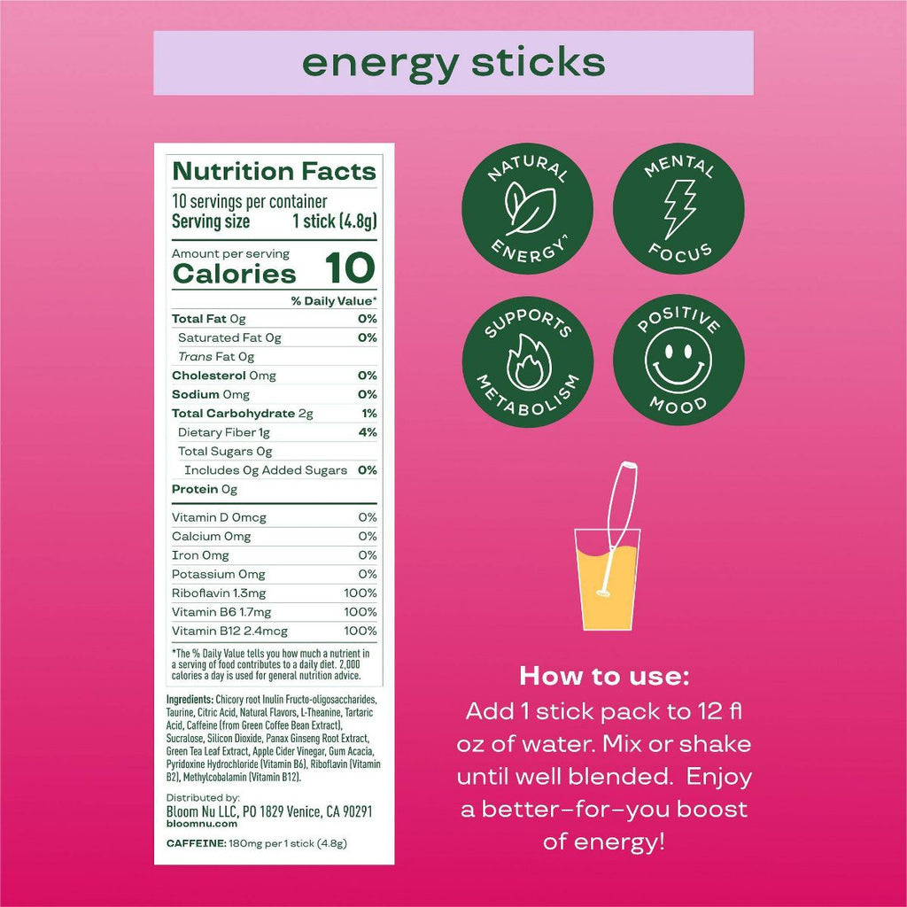 Bloom Nutrition Energy Sticks- Strawberry Watermelon
