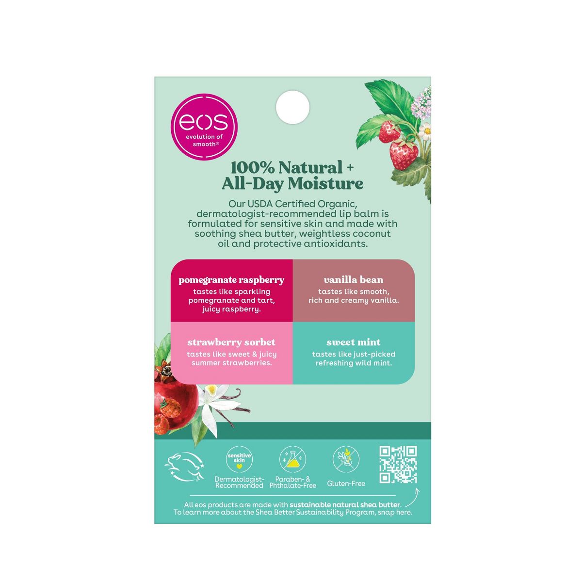 EOS Lip Balm Pack - Strawberry Sorbet, Pomegranate Raspberry, Sweet Mint, Vanilla Bean